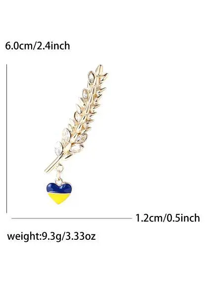 Брошь-булавка колосок пшеницы с сердцем Желто-Голубая - фото 3