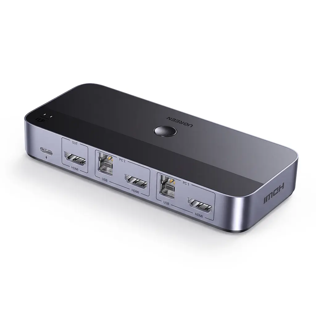 HDMI KVM-перемикач UGREEN CM664 2 ПК зі спільними монітором клавіатурою й мишею входи HDMI та USB-B 4K 60 Гц 3840 × 2160 для периферії USB 3.0 3 USB-A та 1 USB-C (35765)