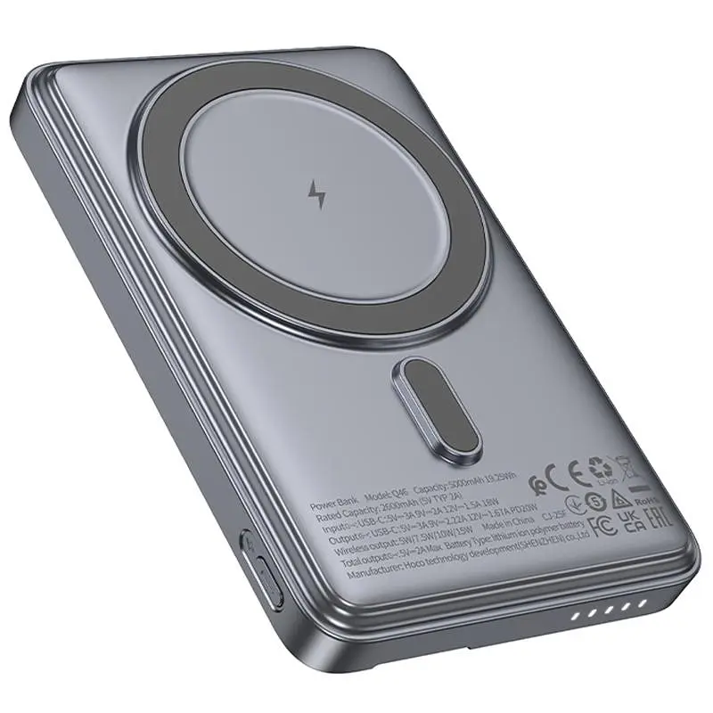 Портативне ЗП Power Bank Q46 Title PD20W із БЗП+тримач карток 5000 mAh Silver Gray Hoco teh0029391 - фото 5