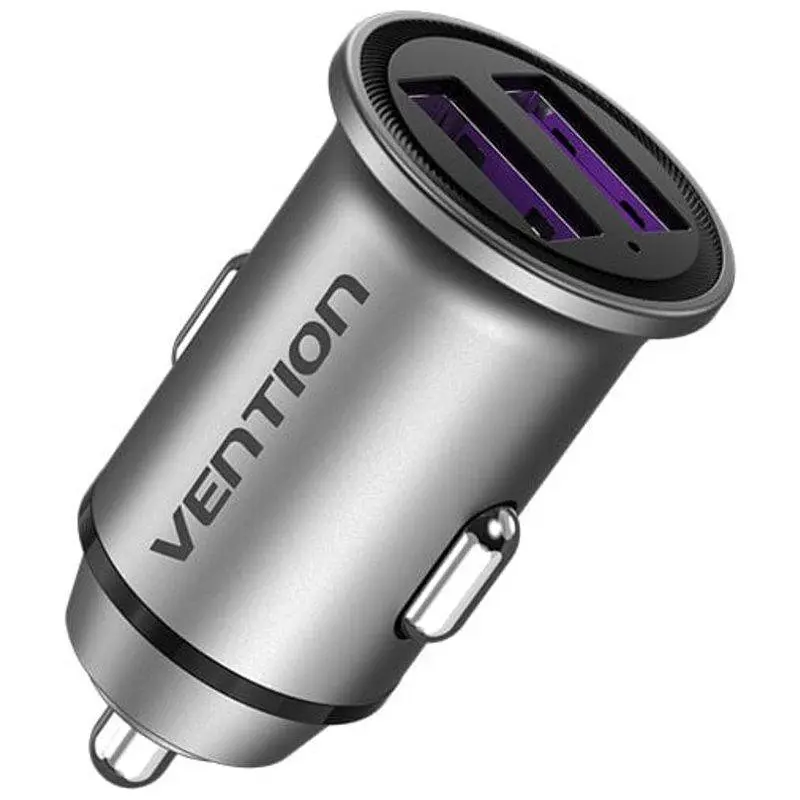 Автомобільний зарядний пристрій Vention Two-Port USB A+A(30/30) Car Charger сірий Mini Style Aluminium Alloy Type (FFEH0)