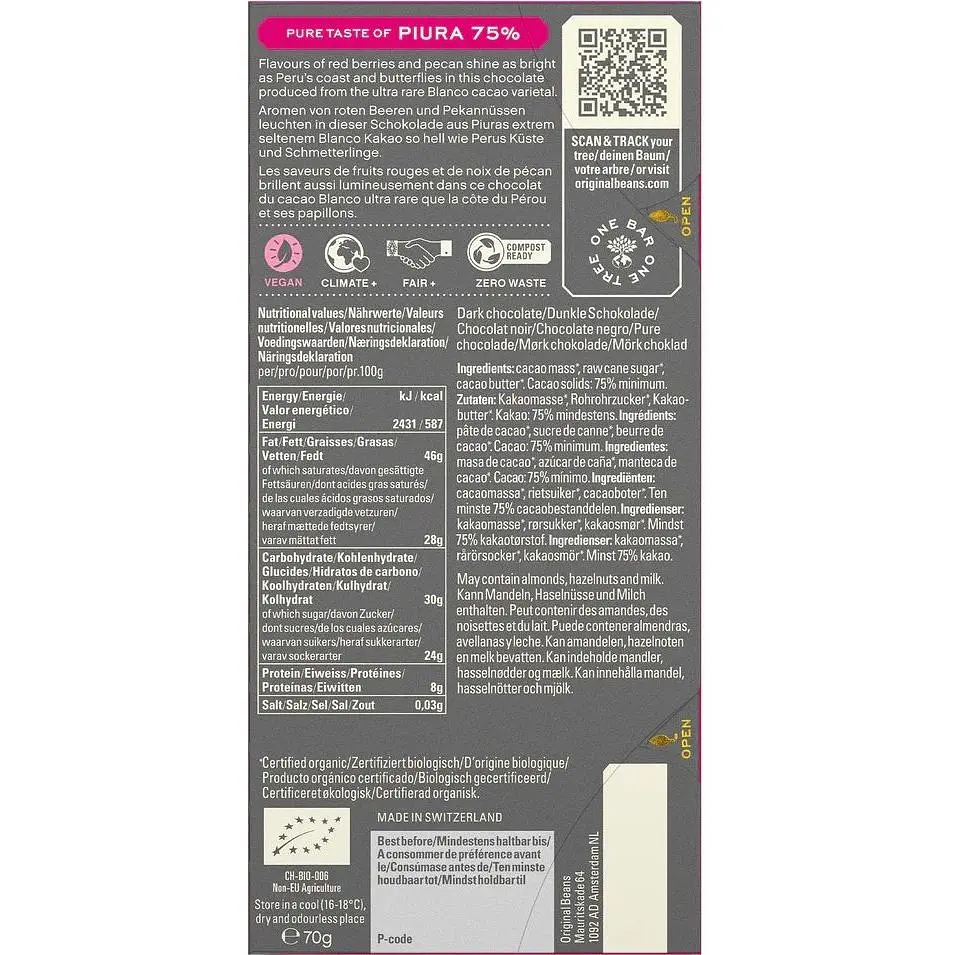 Шоколад чорний Original Beans Пьюра Веллі Перу органічний 70 г - фото 2