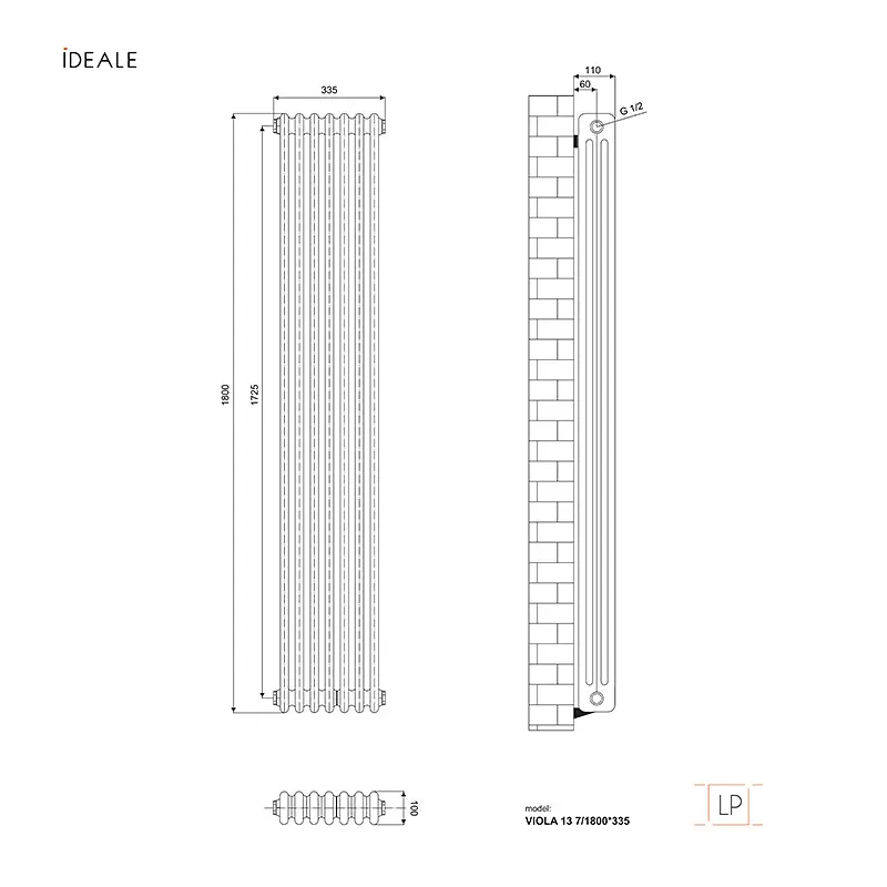 Радіатор дизайнерський Ideale Viola 13 7/1800/335 чорний, Чорний - фото 4