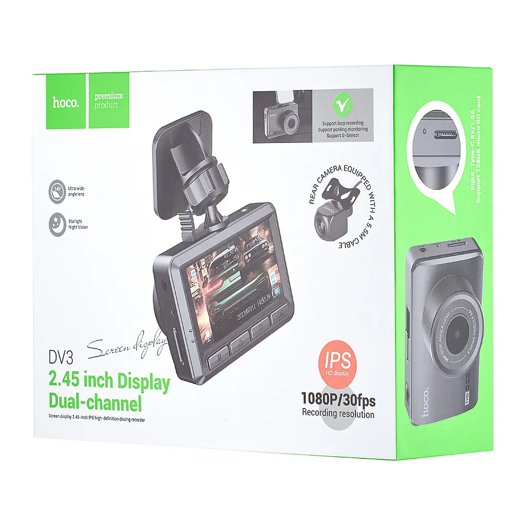 Відеореєстратор Hoco DV3 Driving recorder with display (dual-channel) Чорний - фото 2