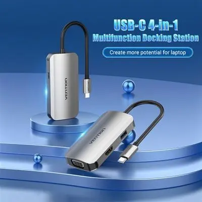 Концентратор Vention USB3.1 Type-C --> HDMI/VGA/USB 3.0/PD 100W Hub 4-in-1 (TOAHB) - фото 3