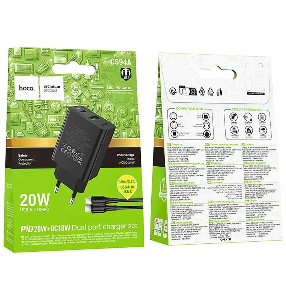 СЗУ Hoco CS94A Leader PD20W+QC3.0 charger set(Cto C)(EU) Black - фото 2