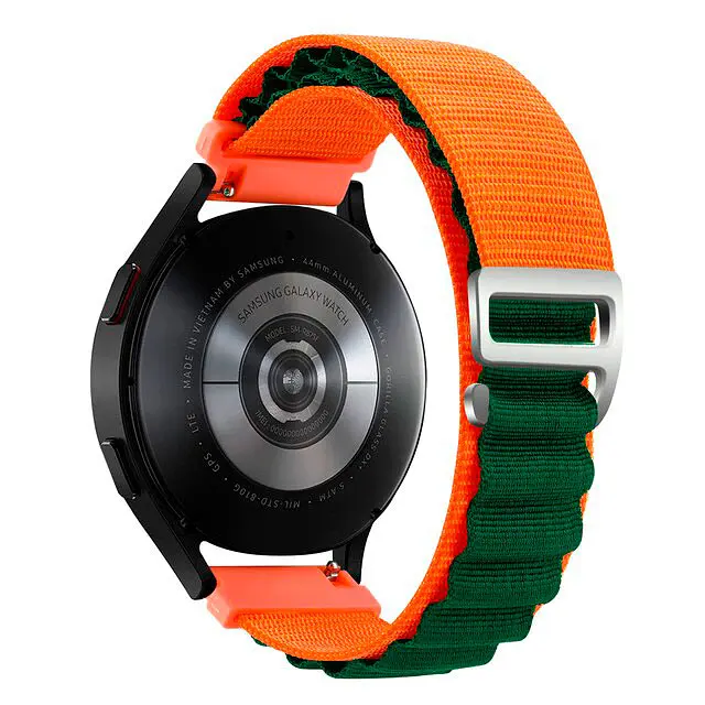 Браслет для Samsung Galaxy Watch 6 - оранжево-темно-зеленый Watchbands NormalCloth ширина крепления 20мм нейлоновый (W24-1WB645674634) - фото 2