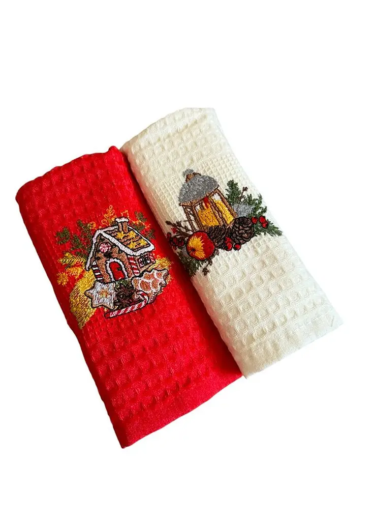 Набор 2 вафельных полотенец Nilteks кухонные 40х60 см gingerbread house разноцветный TC303376108 - фото 2