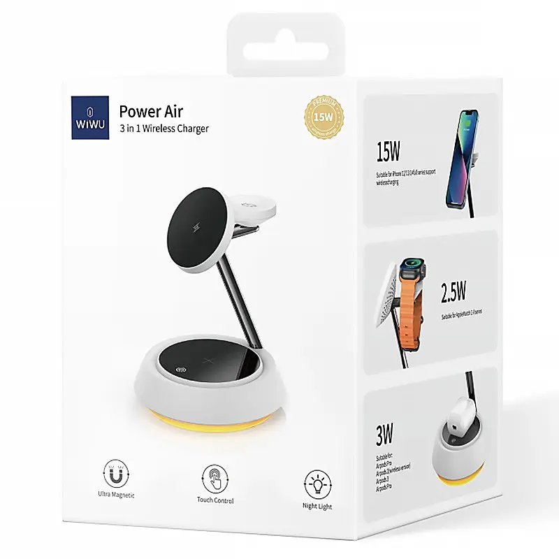 БЗП WIWU Wi-W002 3 in 1 wireless charger White - фото 6