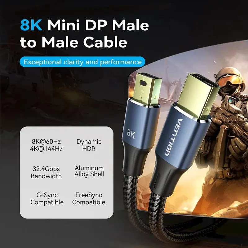 Кабель DisplayPort mini M - mini M 2.0м, V1.4, 8K 60Гц 32.4Gbps Синій Aluminum Alloy, Vention - фото 8