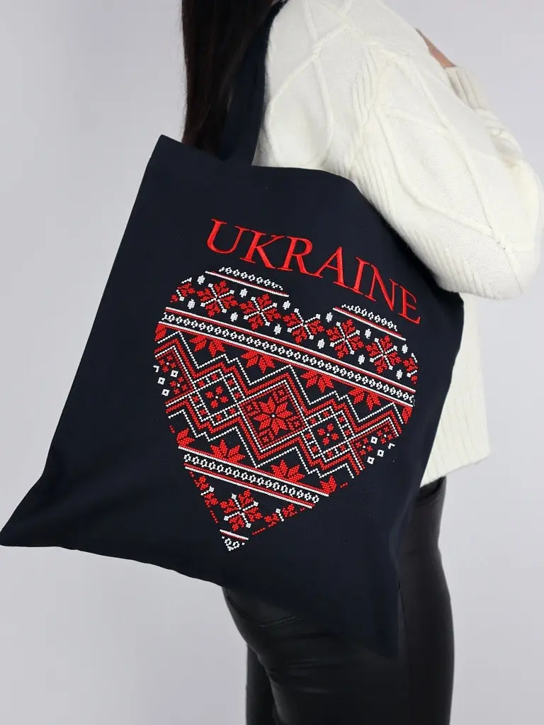 Сумка Шоппер з вишивкою UKRAINE червоне серце, еко сумка для покупок, шопер, сумка з вишиванкою, сумка для покупок вишита - фото 4