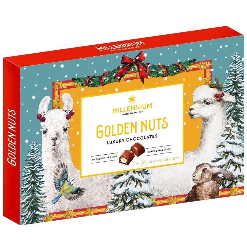 Уцінка. Цукерки Millennium Golden nuts Seasonal шоколадні з начинкою та цілими горіхами 145 г - фото 2