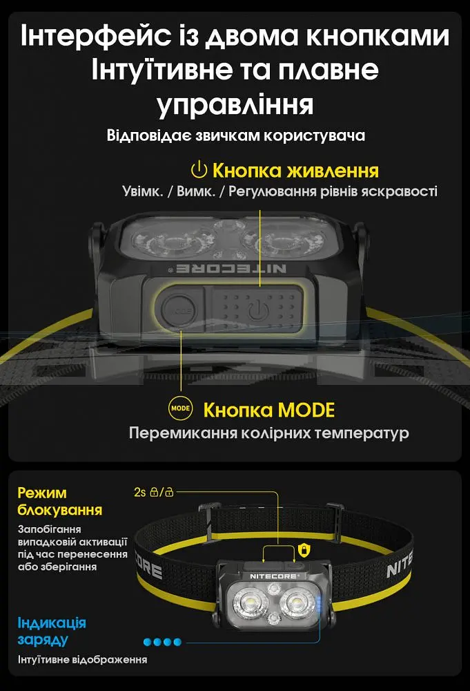 Налобний ліхтар Nitecore NU25 MCT UHE LED 400 люмен USB-C (9 режимів) - фото 6