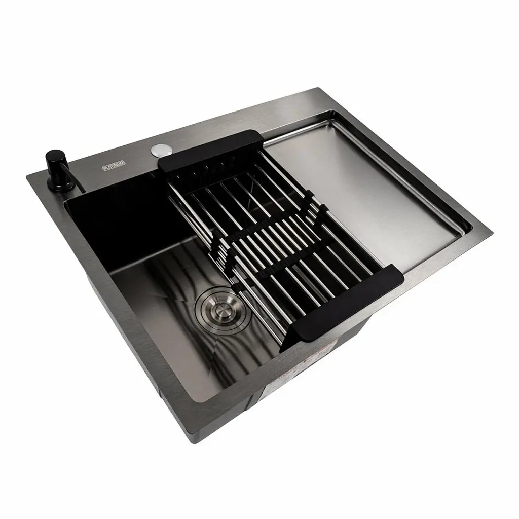 Кухонна мийка CM 65x50 L PVD чорна Platinum Handmade (круглий сифон 3.0/0.8), Чорний - фото 2