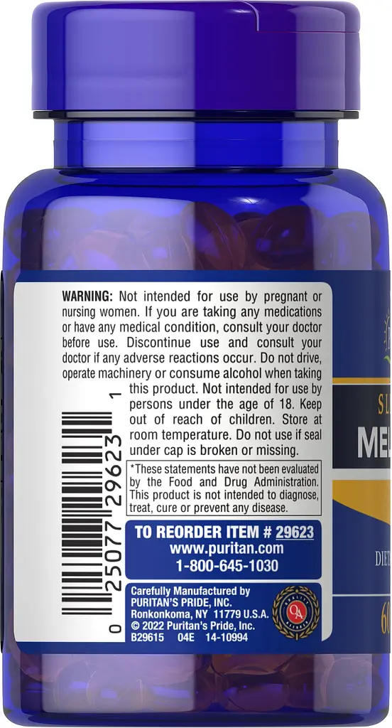 Мелатонин Puritan's Pride Melatonin Extra Strength 5 mg 60 капсул - фото 3