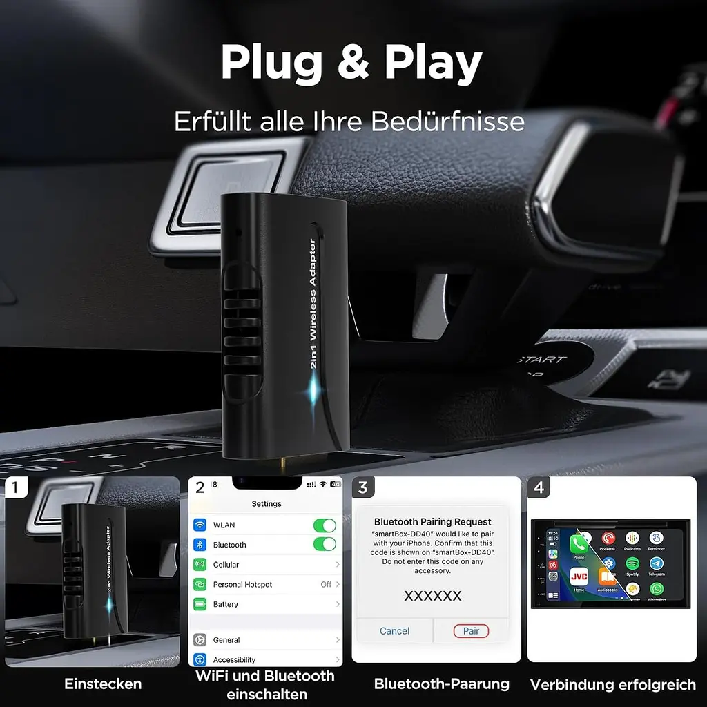 Бездротовий адаптер Carplay та автомобільний бездротовий адаптер Android DYUZO, міні-бездротовий адаптер Carplay 2-в-1 для CarPlay - фото 3