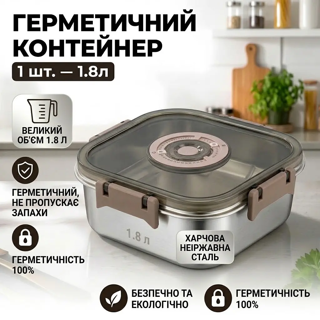 Контейнер харчовий 1.8 л із неіржавкої сталі AND 20687-14 вакуумний
- фото 2