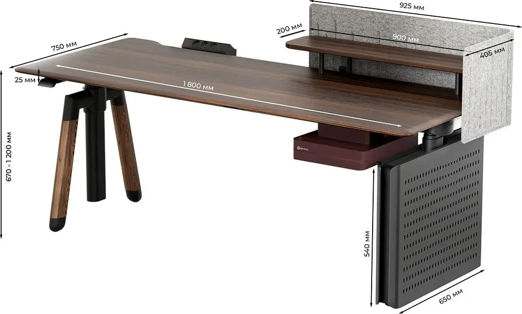 Геймерский стол Sihoo D07 1.8m Walnut/Black (D07A-101/D07J-101-AB/D07-P) - фото 2