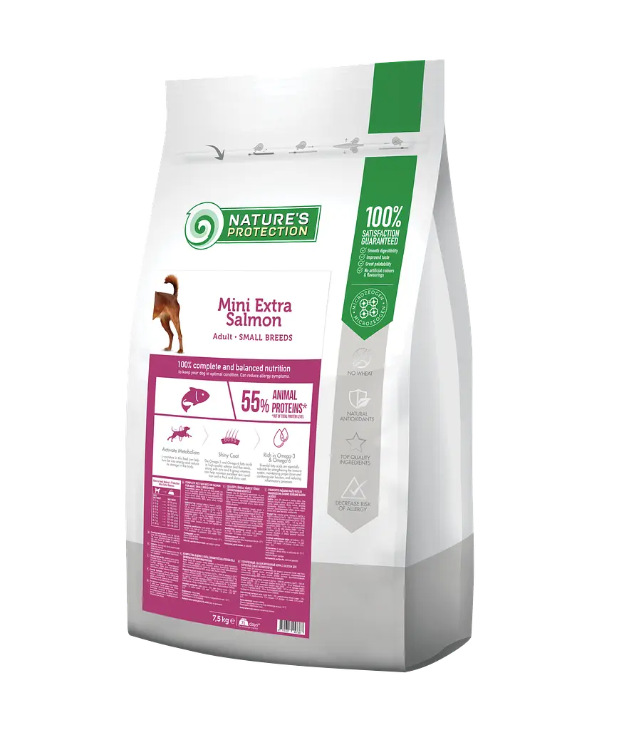 Сухий корм для дорослих собак малих порід з лососем Nature's Protection Mini Extra Salmon Adult Small, 7.5 кг