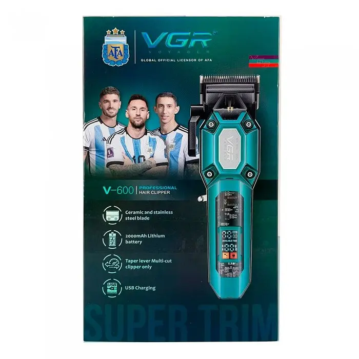 Акумуляторна машинка для стрижки VGR V-600, 6 насадок, регулятор висоти, 7000 RPM, LED дисплей Зелена - фото 3