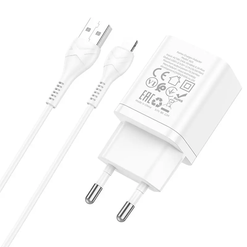 МЗП Hoco N25 Maker (2USB-A) + USB to Lightning White - фото 4