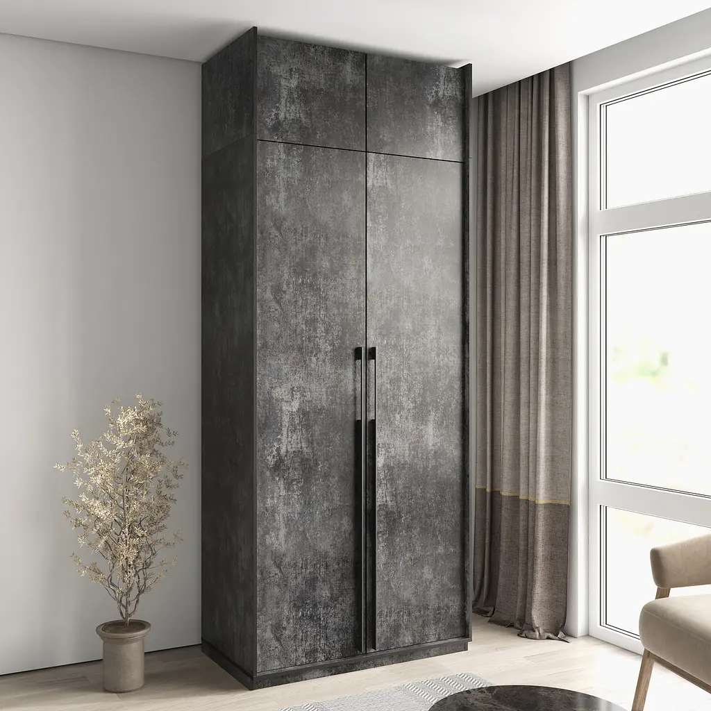 Шафа для одягу Flamecame у спальню з поличками на 2 двері FR-13 Бетон Темний - фото 3