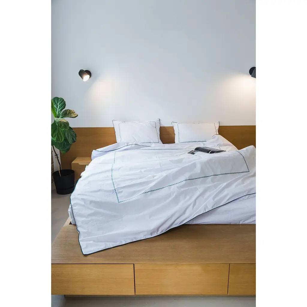 Комплект постельного белья Ecotton Premium евро перкаль вышивка с зеленым кантом (25139) - фото 4