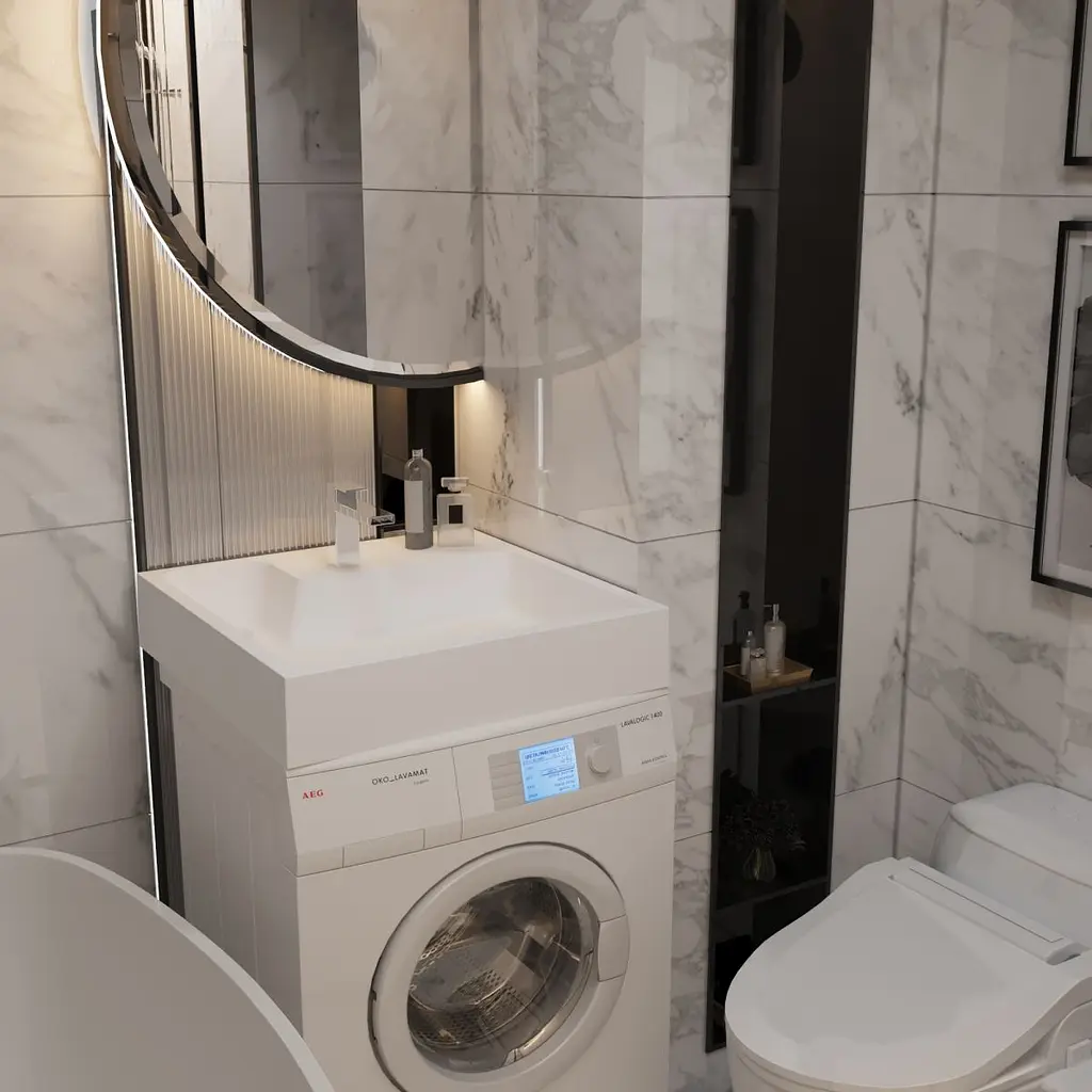 Раковина глянцева над пральною машиною Amidicon Breeze 50 600x500 з литого каменю BREEZE_50_HL, Білий - фото 9