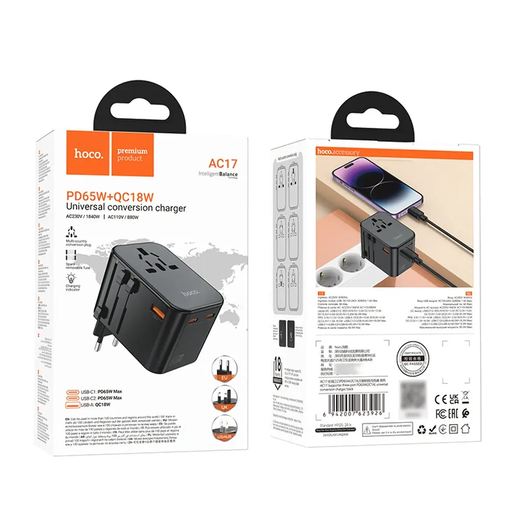 Зарядний пристрій Hoco AC17 USB/2 PD Type-C 65W чорний - фото 8
