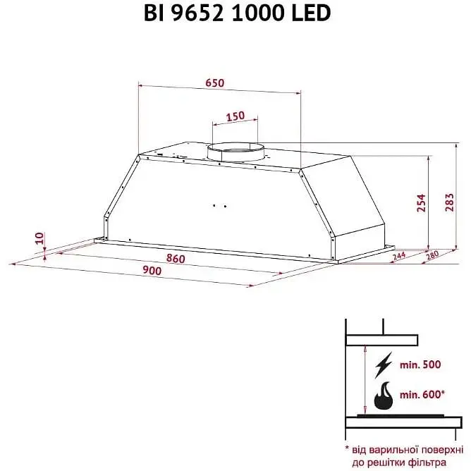 Витяжка вбудована Perfelli BI 9652 I 1000 LED - фото 10