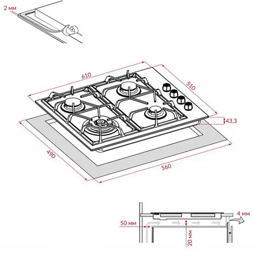 Варильна поверхня Weilor GM W 634 газова WH - фото 6