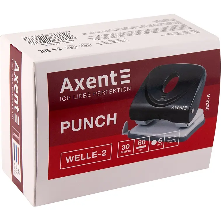 Діркопробивач для паперу Axent Welle-2 з пластиковим верхом 30 аркушів червоний (3830-06-A) - фото 5
