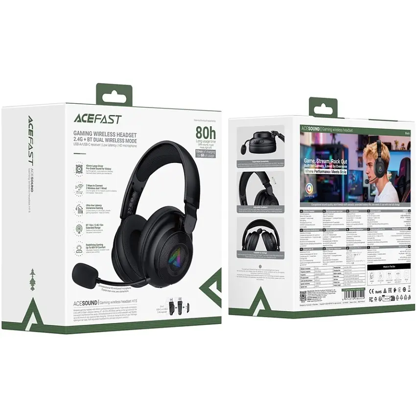 Гарнітура ігрова Acefast H15 Bluetooth+2,4G Black - фото 5