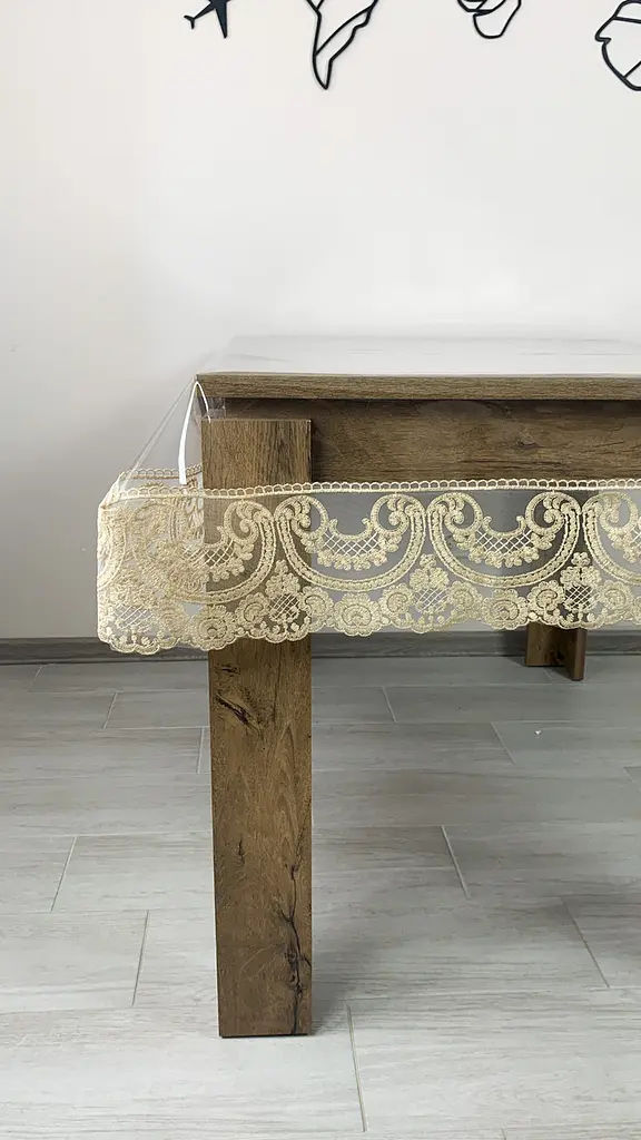 Силіконова скатертина прямокутна з мереживом Арка 15 см 190х110 см Бежевий - фото 5