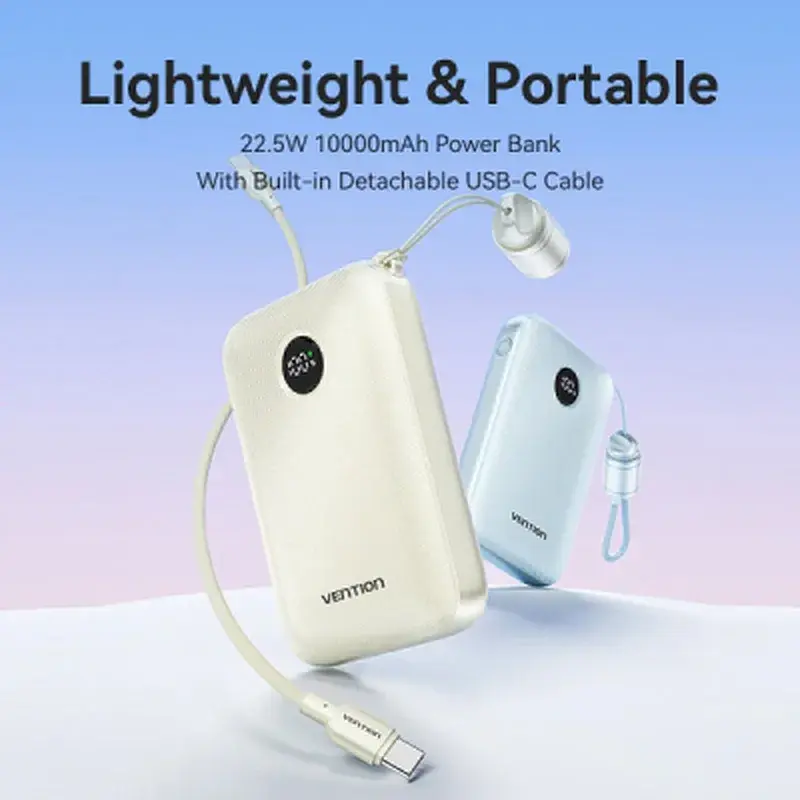 Батарея універсальна Vention 10000mAh 22,5W Fast Charging, USB-A, 2xUSB-C Blue (FKAL0-C) - фото 4