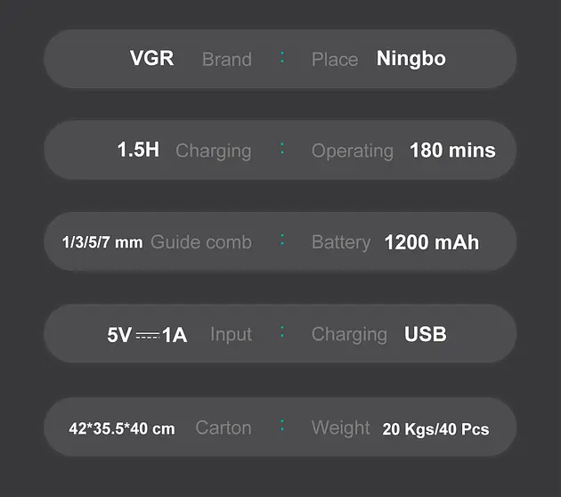 Триммер аккумуляторный VGR V-949 для бороды и носа IPX6 LCD (5 насадок) - фото 7