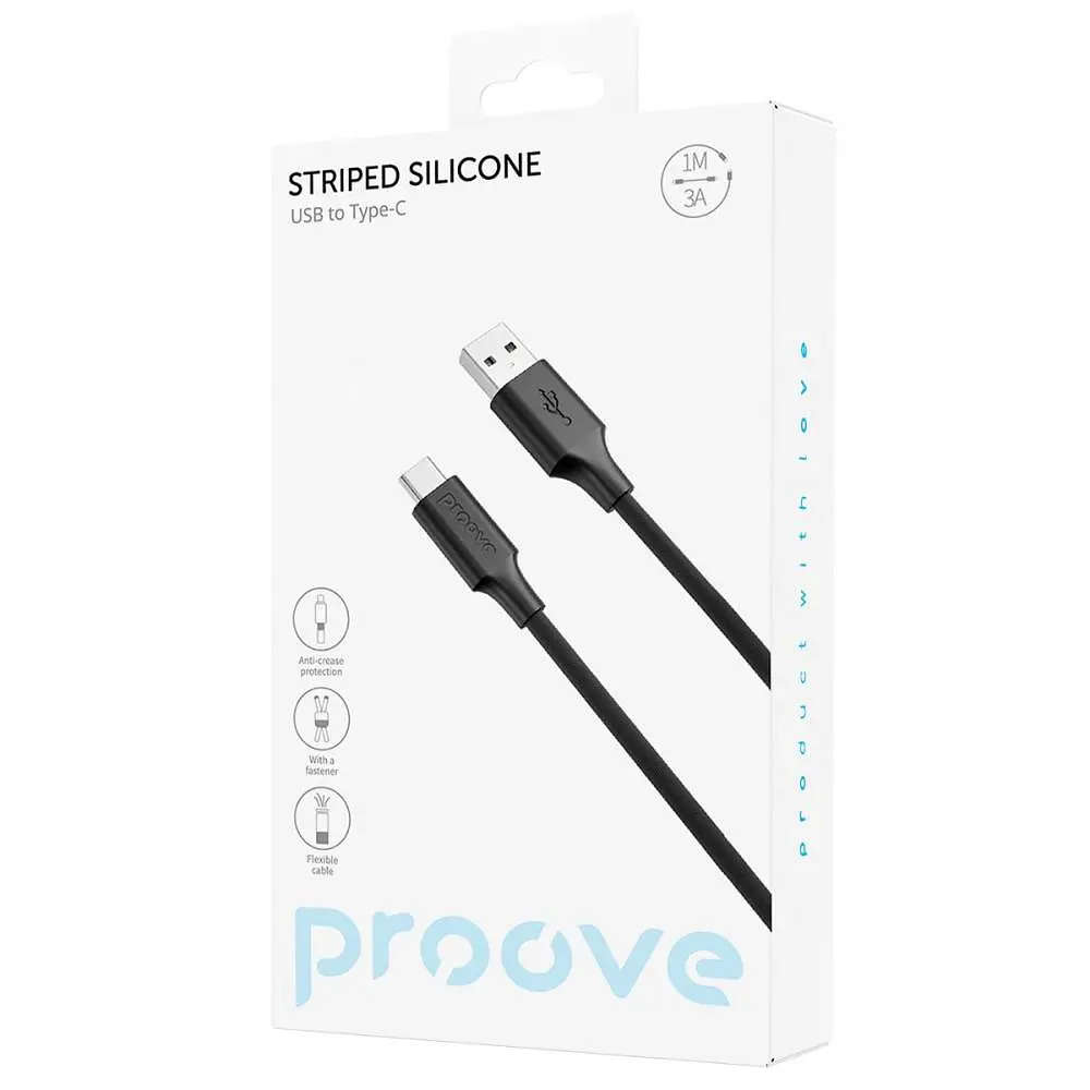 Кабель Proove Striped Silicone USB to Type-C (1m) black (CCSS60001201) - фото 2