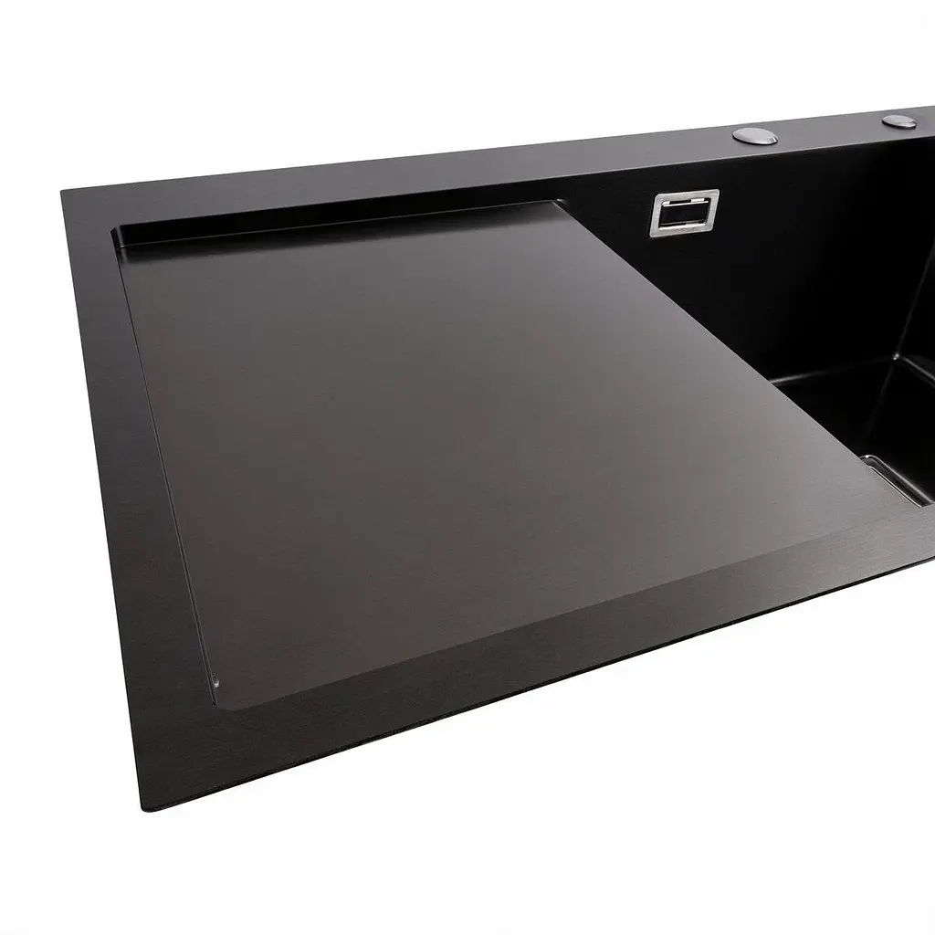 Кухонна мийка Platinum Handmade 78x50В R PVD з нержавіючої сталі 3 мм квадратний сифон 78x50x22 см чорна - фото 3