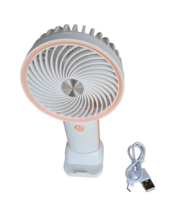 Вентилятор ручний акумуляторний з підставкою для телефону Mini Fan HX09-1 Білий з персиковим