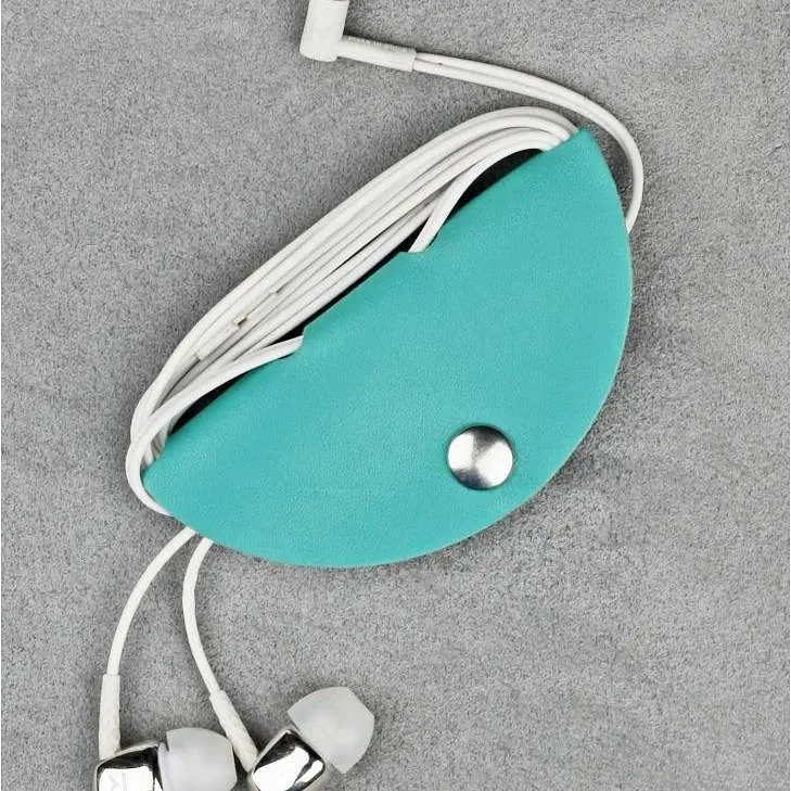 Кожаный холдер для наушников и проводов бирюзовый. - фото 4