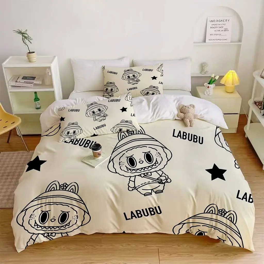 Постільна білизна 3D полуторна з мікросатину Labubu №10 31617 150х215 см 70х70 см