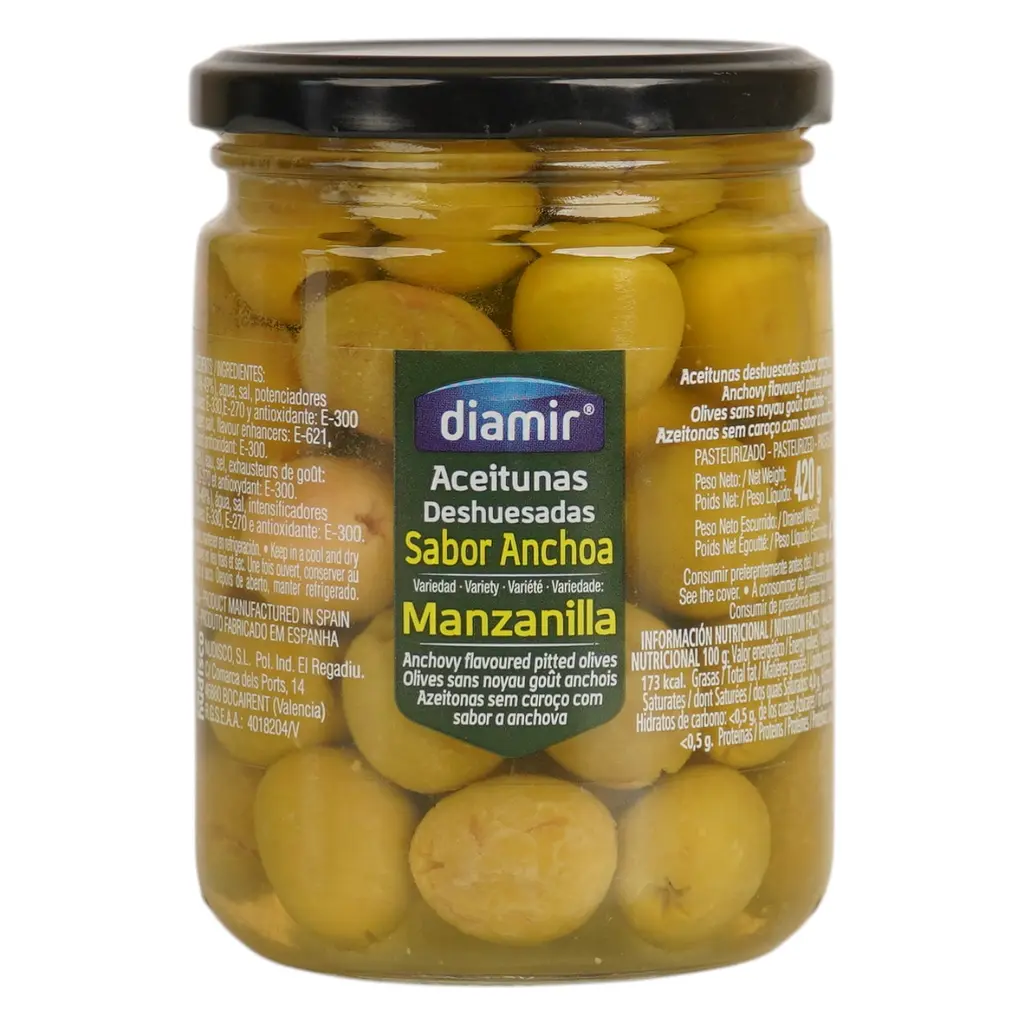 Оливки зелені Diamir без кісточки Аромат анчоуса Manzanilla 420 г - фото 2