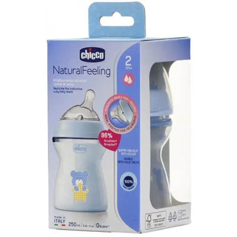 Пляшечка для годування Chicco Natural Feeling Color 250 мл +2 міс Блакитна (81323.20) - фото 8