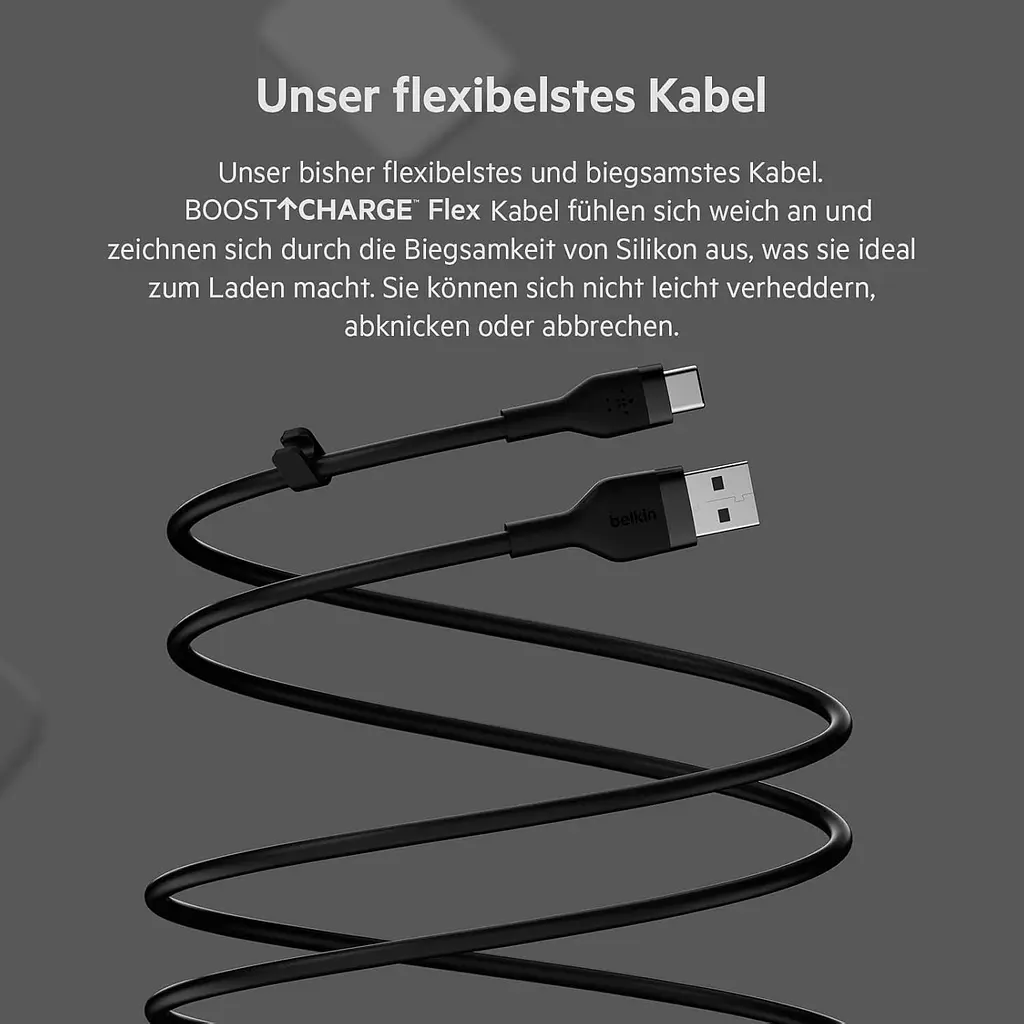 Кабель Belkin USB-A > USB-C заряджання/синхронізації 3м, 15Вт, Type-C, силіконовий з кліпсою, чорний teh0013621 - фото 5