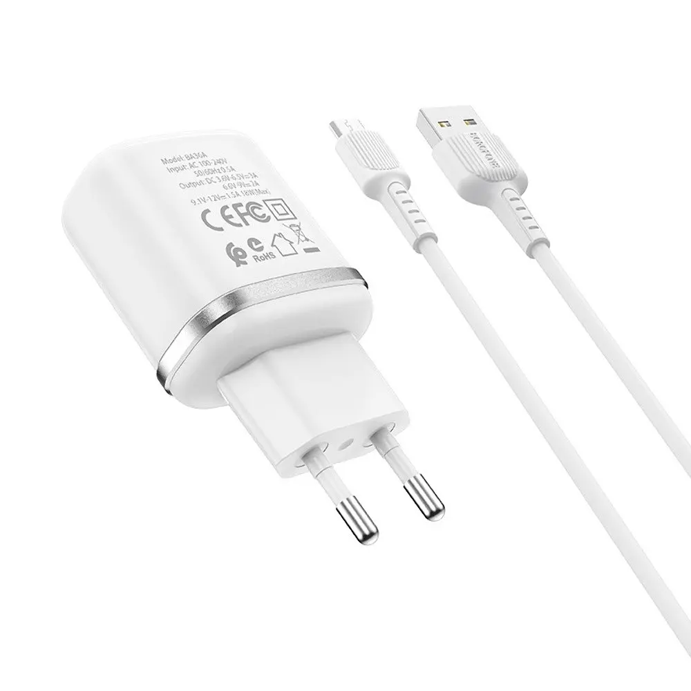 Зарядное устройство для Borofone BA36A USB QC 18W белый + кабель USB to MicroUSB - фото 3