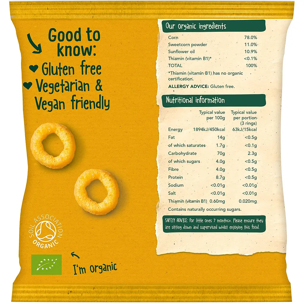 Дитячі кукурудзяні снеки Organix Melty Sweetcorn Rings органічні 20 г - фото 2