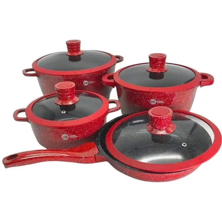 Набір каструль Higher Kitchen НК-324 з гранітним антипригарним покриттям та сковородою червоний (42864-НК 324R_2356) - фото 2