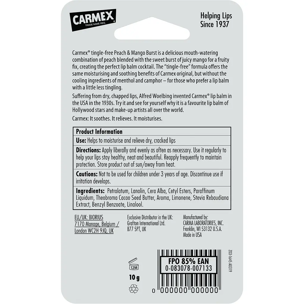 Бальзам для губ Carmex Tube Peach&Mango зі смаком персика й манго 10 г - фото 3