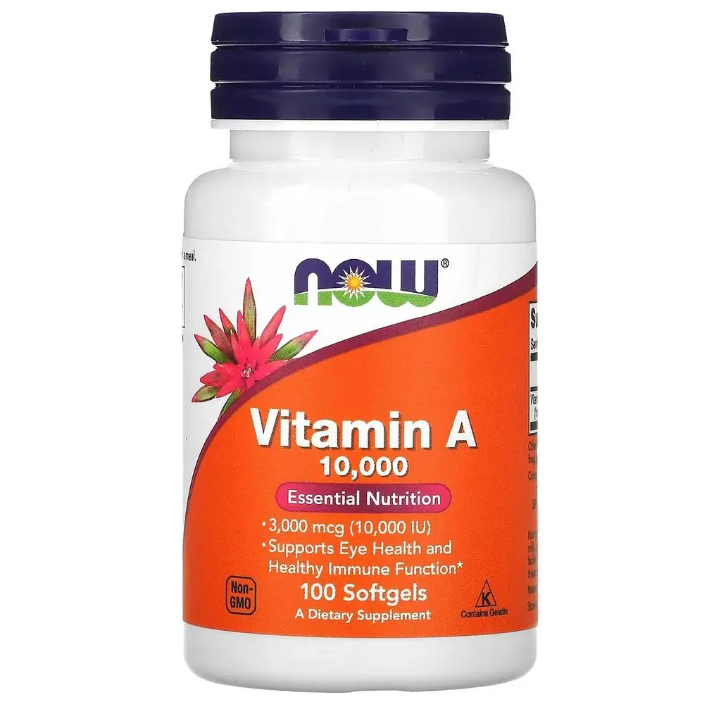 Вітамін А, Vitamin A, NOW foods 3000 мкг (10 000 МО), 100 капсул