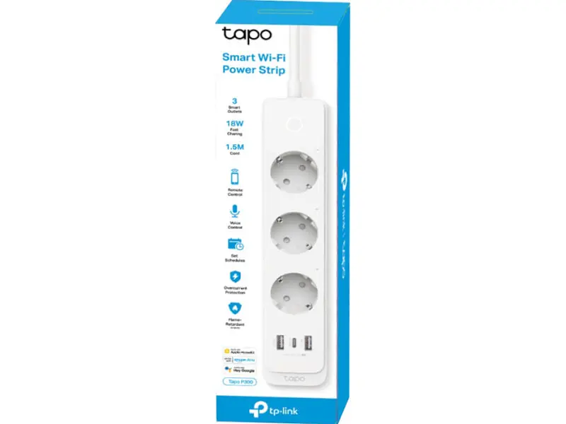 Мережевий фільтр-подовжувач TP-LINK TAPO P300 Smart Wi-Fi Power Strip White, 3 розетки, 1xUSB-C, 2xUSB, 1.5м - фото 3