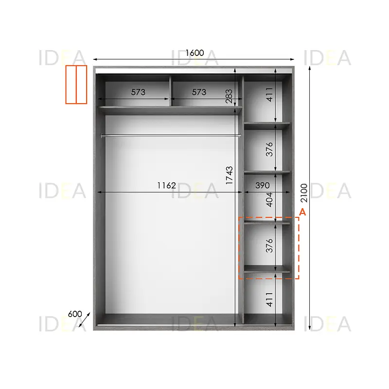 Шафа-купе Idea серія 5 160 x 60 x 210 см Венге темний - фото 2